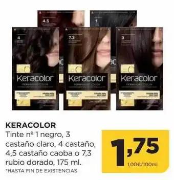 Alimerka Keracolor tinte n°1 negro, 3 castaño claro, 4 castaño, 4.5 castaño caoba o 7.3 rubio dorado oferta