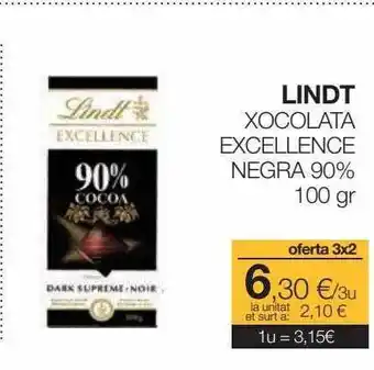 Plusfresc Lindt xocolata excellence negra 90% oferta