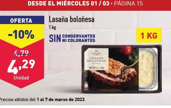 ALDI Lasaña Boloñesa oferta