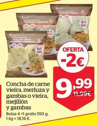 La Sirena Concha de carne vieira, merluza y gambas o vieira, mejillon y gambas oferta