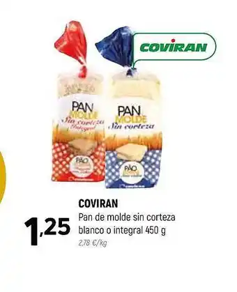 Coviran Pan de molde sin corteza blanco o integral oferta