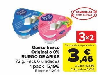 Carrefour Queso fresco original o 0% burgo de arias oferta