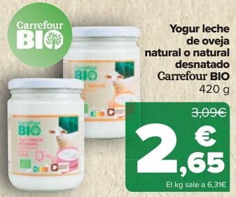 Carrefour Yogur leche de oveja natural o natural desnatado carrefour bio oferta
