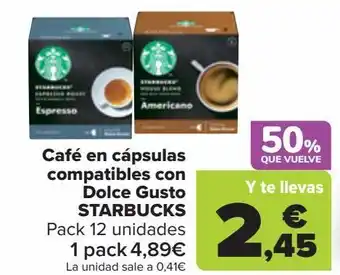Carrefour Café en cápsulas compatibles con dolce gusto starbucks oferta