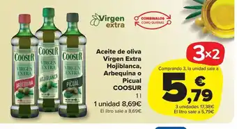 Carrefour Market Aceite de oliva virgen extra hojiblanca, arbequina o piscual coosur 1l oferta