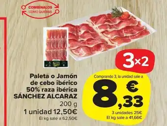 Carrefour Market Paleta o jamón de cebo ibérico 50% raza ibérica sánchez alcaraz 200g oferta