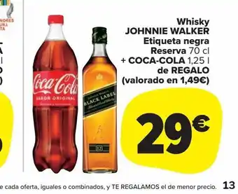 Carrefour Market Whisky johnnie walker etiqueta negra reserva 70cl + coca-cola 1,25l de regalo oferta