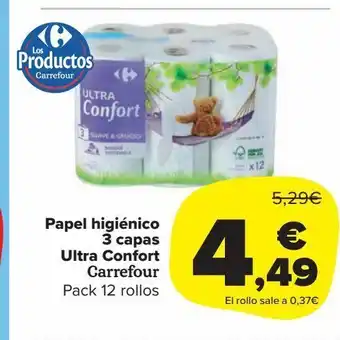 Carrefour Market Papel higiénico 3 capas ultra carrefour pack 12 rollos oferta