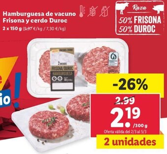 Lidl Hamburguesa De Vacuno Frisona Y Cerdo Duroc oferta