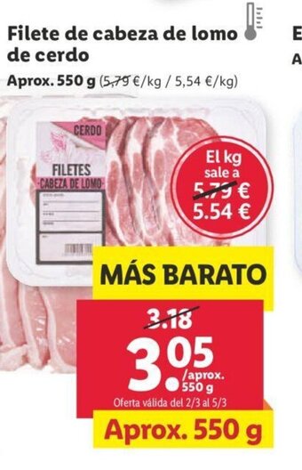 Lidl Filete de Cabeza De Lomo De Cerdo oferta