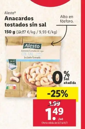 Lidl Anacardos Tostados Sin Sal oferta