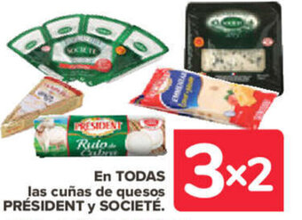 Carrefour En Todas Las Cuñas De Quesos Président y Societe oferta