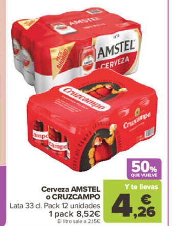 Carrefour Cerveza Amstel o Cruzcampo oferta