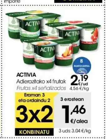 Eroski Activia Adierazitako x4 frutak oferta