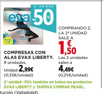 Hipercor Compresas Con Alas Evax Liberty oferta
