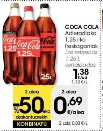 Eroski Coca Cola Adierazitako 1,25 l-ko oferta