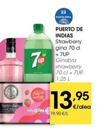 Eroski Puerto de Indias Strawberry gina 70cl + 7up oferta