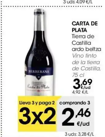 Eroski Carta De Plata Tierra de Castilla ardo beltza 75cl oferta