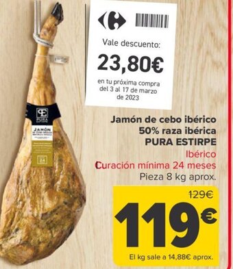 Carrefour Jamón De Cebo Iberico 50% Raza Iberica Pura Estirpe oferta
