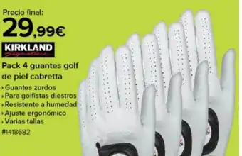 Costco Kirkland pack 4 guantes golf de piel cabretta oferta