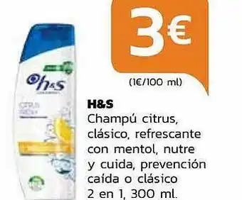 H&s champú citrus, clásico, refrescante con mentol, nutre y cuida prevención caída o clásico