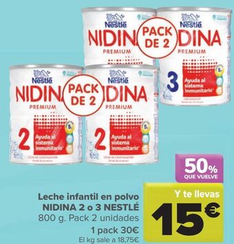 Carrefour Leche infantil en polvo nidina 2 o 3 nestlé oferta