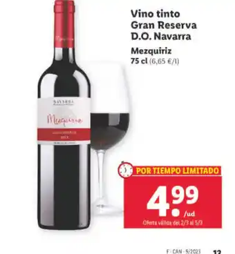 Lidl Vino Tinto Gran Reserva D.O. Navarra oferta