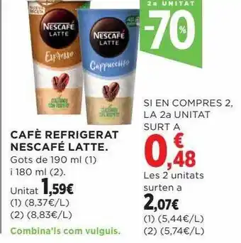 Hipercor 2a unidad -70% cafè refrigerat nescafé latte oferta