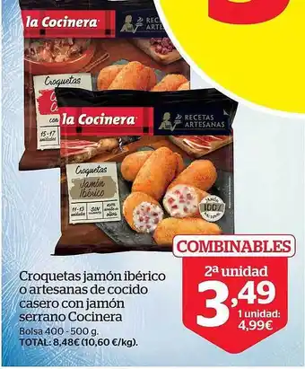 La Sirena Croquetas jamón ibérico o artesanas de cocido casero con jamón serrano cocinera oferta
