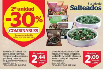 La Sirena Salteado de habitas con bacón pollo teriyaki campestre de espinacas gambas y bacón o de quinoa con verduras salteado de espin oferta