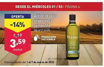 ALDI Aceite de oliva virgen extra sostenible oferta