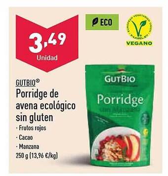 ALDI Gutbio porridge de avena ecológico sin gluten oferta