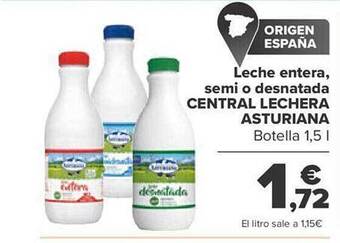 Carrefour Leche entera, semi o desnatada central lechera asturiana oferta