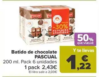 Carrefour Batido de chocolate pascual pack 6 oferta