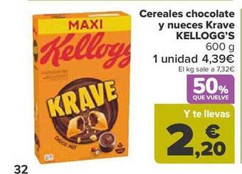 Carrefour Cereales chocolate y nueces krave kellogg's oferta