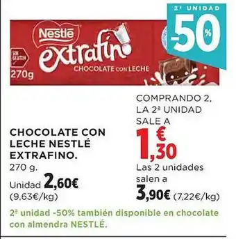 El Corte Inglés 2a unidad -50% chocolate con leche nestlé extrafino oferta