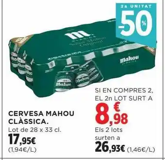 Hipercor 2a unitat -50% cervesa mahou clàssica oferta