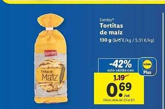 Lidl Sondey tortitas de maiz oferta