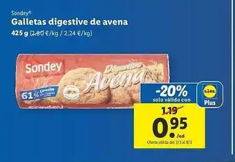 Lidl Sondey galletas digestive de avena oferta