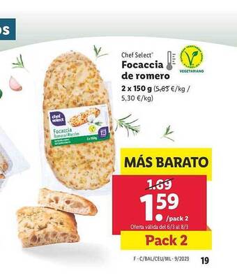 Lidl Chef select focaccia de romero oferta