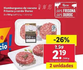 Lidl Hamburguesa de vacuno frisona y cerdo duroc oferta