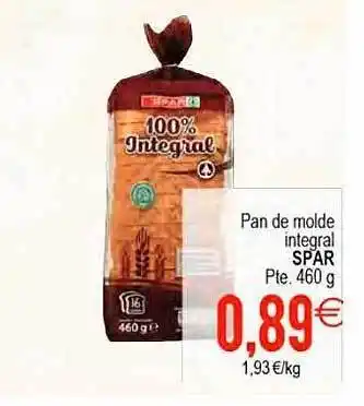 Plenus Supermercados Pan de molde integral spar spar pte. oferta