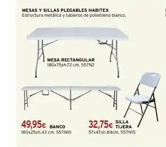 Cadena88 Mesas y sillas plegables habitex estructura metálica y tableros de polietileno blanco. mesa rectangular 180x75xh.72 cm. 557 oferta