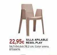 Cadena88 Silla apilable 22,95€ resol play 56,7x54,6xh.78,2 cm. color arena. 8706n76 oferta