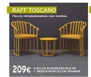 Cadena88 Raff toscano fibra de vidrio/polipropileno color mostaza. 209€ 2 sillas 53,5x58,7xh.76,5 cm y mesa ø 40xh.37,1 cm. 8706n49 oferta