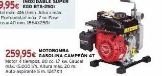 Cadena88 Motobomba 259,95€ gasolina campeón 4t motor 4 tiempos, 80 cc. 1.7 kw. caudal máx. 15.000 l/h. altura máx. 20 m. auto-aspira oferta