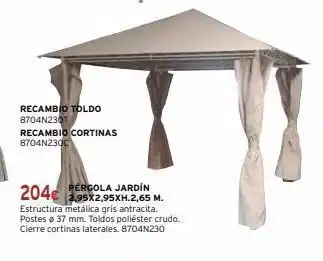 Cadena88 Recambio toldo 8704n230t recambio cortinas 8704n230c 204€ pergola jardin 2,95x2,95xh.2,65 m. estructura metálica gris ant oferta