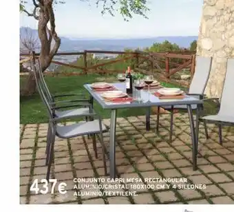 Cadena88 437€ conjunto capri mesa rectangular aluminio/cristal 180x100 cm y 4 sillones aluminio/textilene oferta