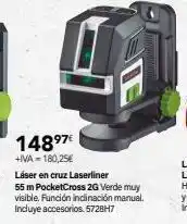 Cadena88 148⁹7€ +iva= 180,25€ láser en cruz laserliner 55 m pocketcross 2g verde muy visible. función inclinación manual. incluye ac oferta