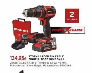 Cadena88 Einhell 2 baterias power change atornillador sin cable 134,95€ einhell te-cd 18/45 3x-li 2 baterías 2.0 ah. 18 v. tiemp oferta